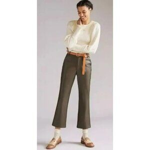 207. Avec Les Filles Faux Leather Wide Leg Crop Pants Olive Green Medium